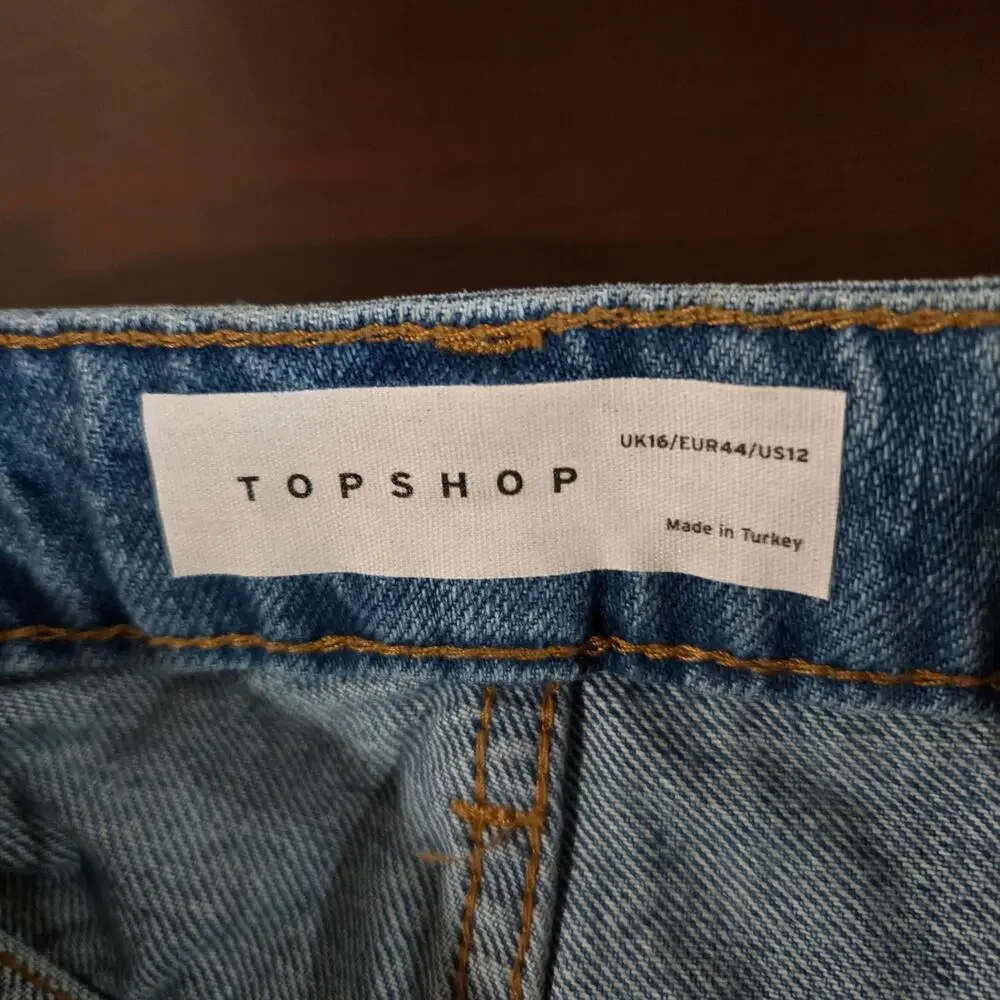 Topshop NWT Womens Distressed High Rise Cutoff Denim Shorts Size 12 Blue Jean